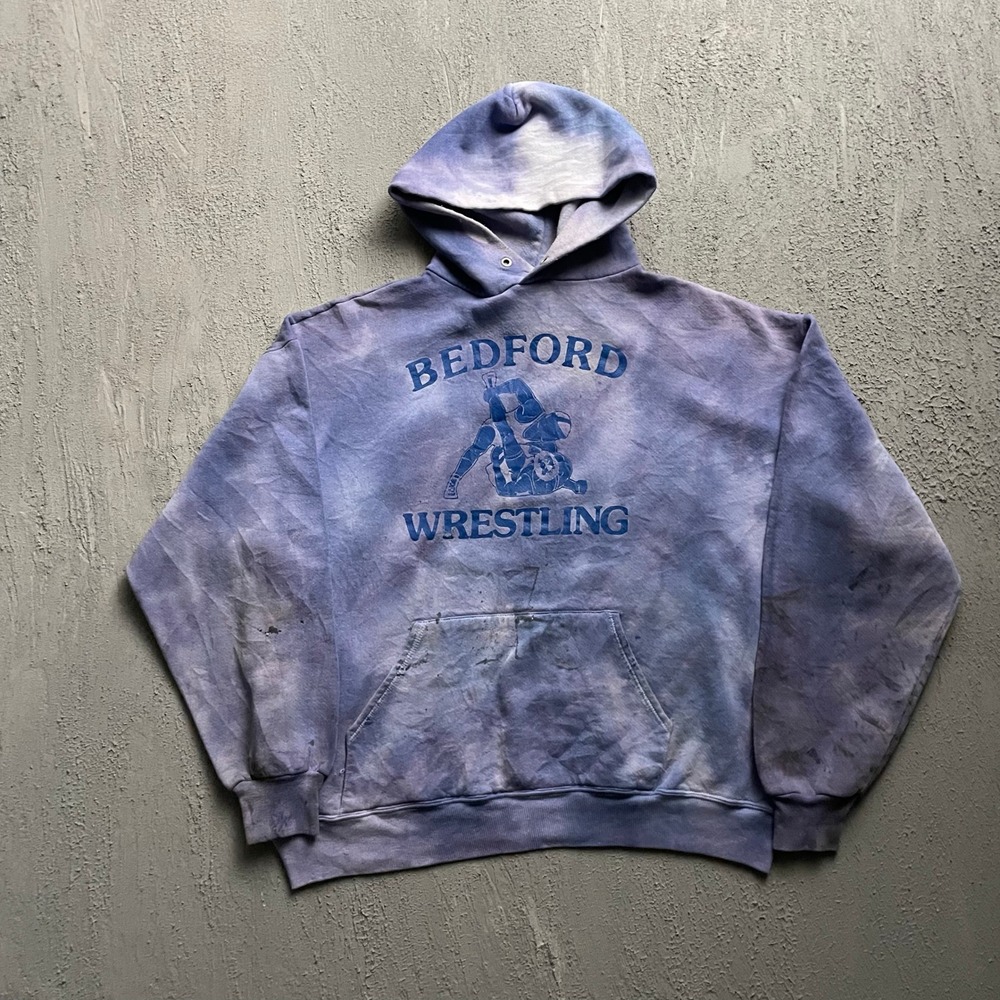 Vintage Bedford Wrestling Hoodie Mens XL Purple 1990s Tie Dye